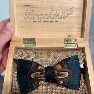 Brackish Feather Bow Tie in Blue and Brown
